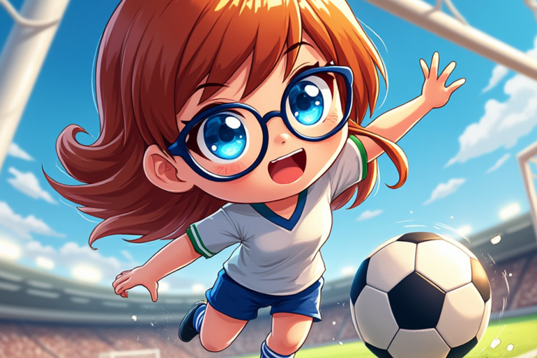 Representation of SMART goals, a Chibi girl scoring a soccer goal!